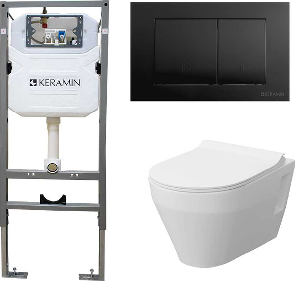 Унитаз подвесной с инсталляцией Керамин Бари Slim МЛ Комфорт c кнопкой K5236-К-EEA2 - фото