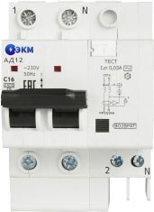 Дифференциальный автомат ЭКМ АД12-22C16-АC-УХЛ4 2P C16 30mA 4.5кА / 330671 - фото