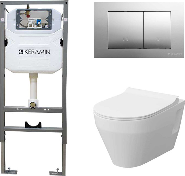 Унитаз подвесной с инсталляцией Керамин Бари Slim МЛ Комфорт c кнопкой K5236-К-EEA4 - фото