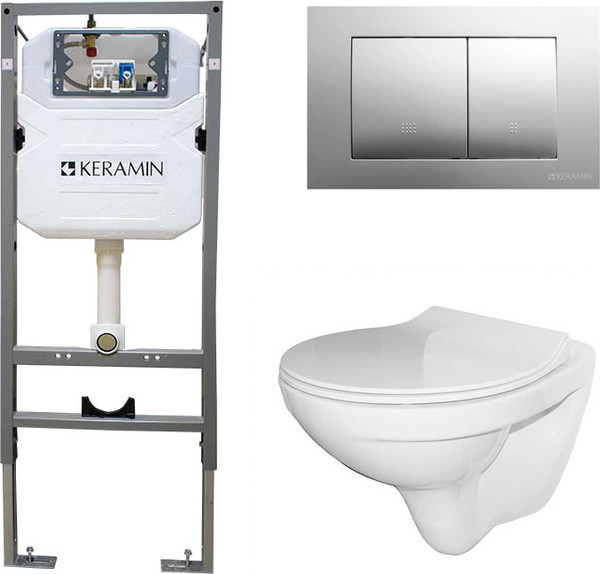 Унитаз подвесной с инсталляцией Керамин Санти R Slim МЛ Комфорт c кнопкой K5236-К-EEA4 - фото