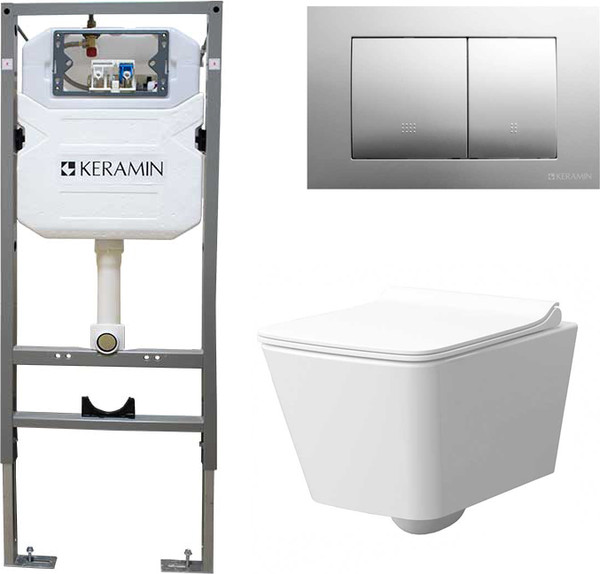 Унитаз подвесной с инсталляцией Керамин Тобаго R Slim МЛ Комфорт c кнопкой K5236-К-EEA4 - фото