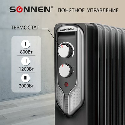 Масляный радиатор Sonnen DFN-09BL / 455311 (черный)