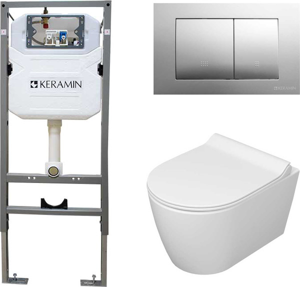 Унитаз подвесной с инсталляцией Керамин Трент R Slim МЛ Комфорт c кнопкой K5236-К-EEA4 - фото