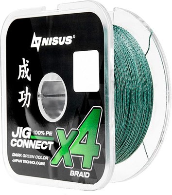 Леска плетеная Nisus Jig Connect X4 PE Dark Green 0.8 0.14mm / T-N-JC-X4-0.14-150-DG - фото