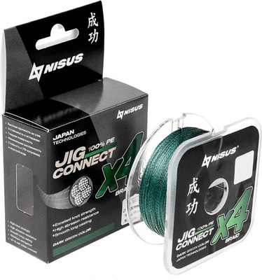 Леска плетеная Nisus Jig Connect X4 PE Dark Green 1.2 0.18mm / T-N-JC-X4-0.18-150-DG - фото