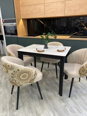 Обеденный стол M-City Тет-А-Тет 120 / 480M05792 (белый мрамор/черный)