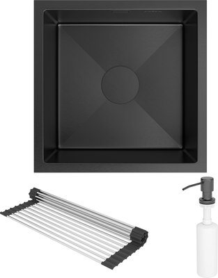 Мойка кухонная Roxen Uno 560210-44B PVD под столешницу с ролл-матом и дозатором - фото