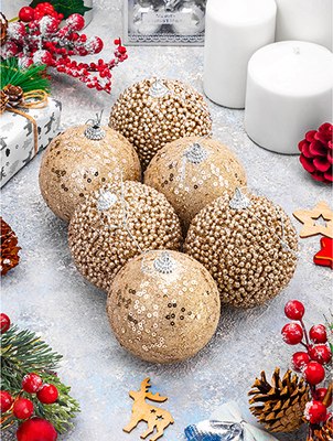 Набор шаров новогодних Elan Gallery Шампань пайетки / 970121