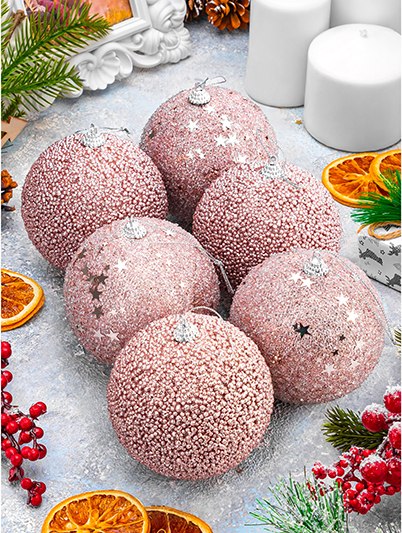 Набор шаров новогодних Elan Gallery Розэ с глиттером / 970126