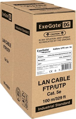 Кабель ExeGate UTP4-C5e-CCA-S26-IN-PVC-GY-100 / EX281818RUS - фото