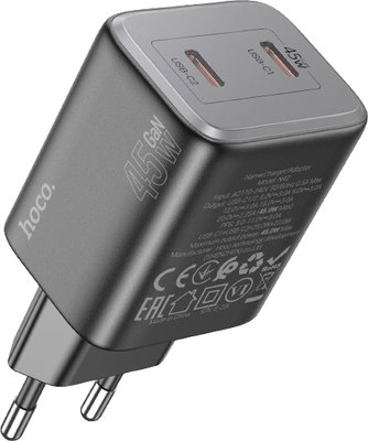 Адаптер питания сетевой Hoco N42 Elogiado 45W 3A+2.25A (PD+QC+AFC) 2xUSB Type-C - фото