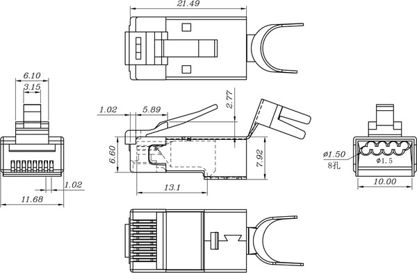 Коннектор Hyperline PLUG-8P8C-UV-C6-TW-SH-10