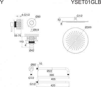 Душевая система со смесителем Whitecross Y YSET01GLB