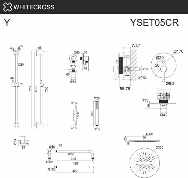 Душевая система со смесителем Whitecross Y YSET05GLB