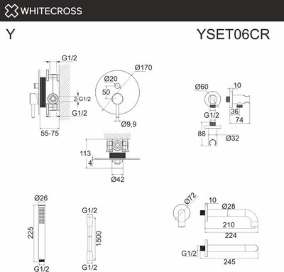 Душевой гарнитур со смесителем Whitecross Y YSET06GL