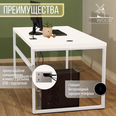 Компьютерный стол Millwood Каир Смарт 160x80x74.2 (белый/металл белый)