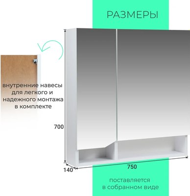 Шкаф с зеркалом для ванной Toppus Velvet 75 / 2912.001