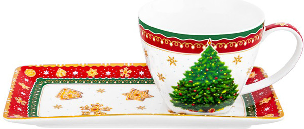 Чашка с блюдцем Elan Gallery Новогодняя елка / 420697 - фото