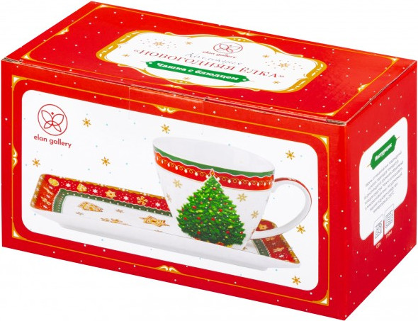 Чашка с блюдцем Elan Gallery Новогодняя елка / 420697