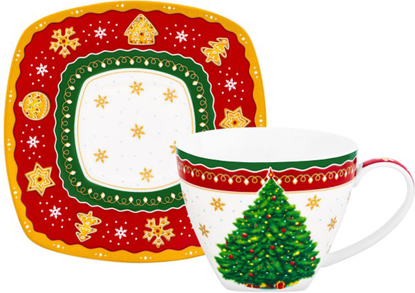 Чашка с блюдцем Elan Gallery Новогодняя елка / 420733 - фото