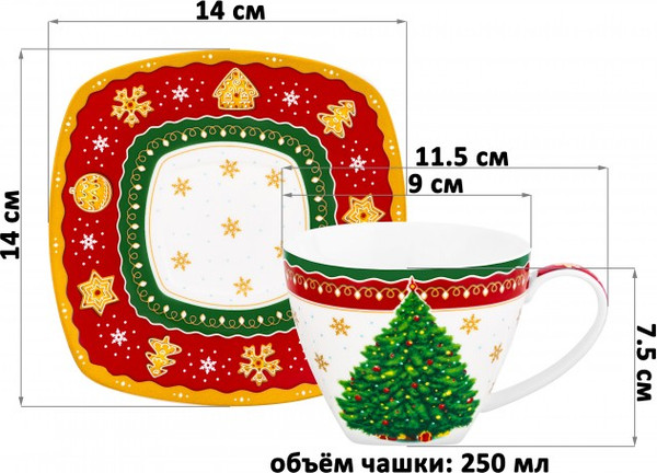 Чашка с блюдцем Elan Gallery Новогодняя елка / 420733