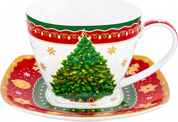 Чашка с блюдцем Elan Gallery Новогодняя елка / 420733