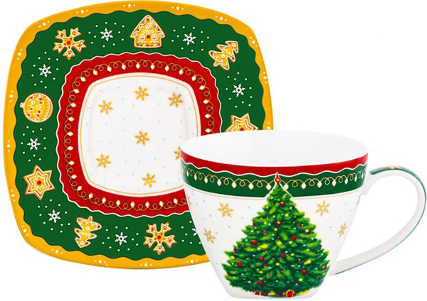 Чашка с блюдцем Elan Gallery Новогодняя елка / 420734 - фото