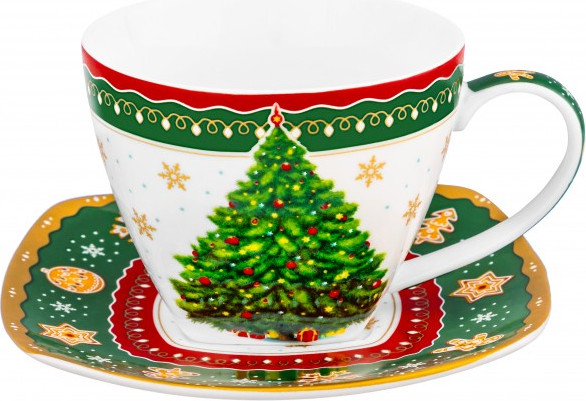 Чашка с блюдцем Elan Gallery Новогодняя елка / 420734