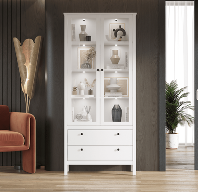 Шкаф с витриной Black Red White Ewa REG2W2S с подсветкой