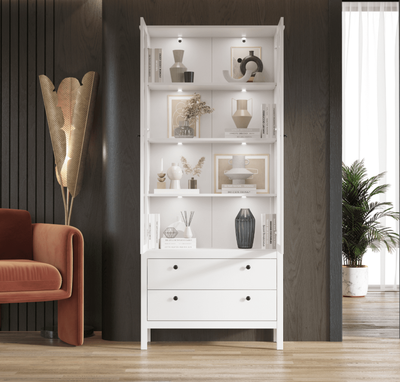 Шкаф с витриной Black Red White Ewa REG2W2S с подсветкой