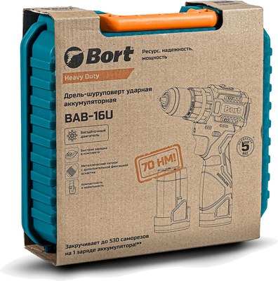 Аккумуляторная дрель-шуруповерт Bort BAB-16U 2x2А.ч (93414882)