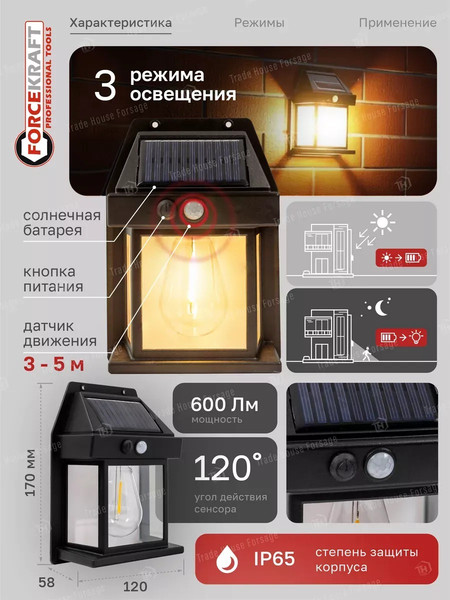 Светильник уличный ForceKraft FK-WL6009