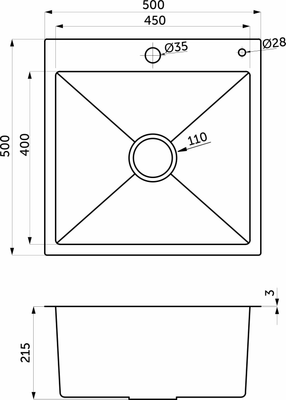 Мойка кухонная AKS Квадратная одночашевая 50x50 / 106 640