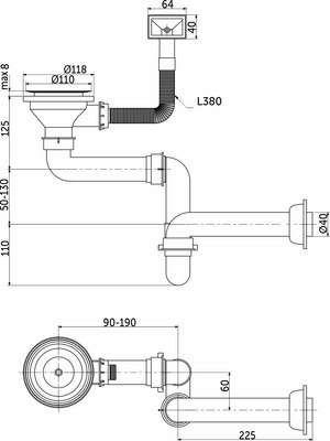 Сифон AKS Компакт d110мм полипропилен и нержавеющая сталь / 106 127
