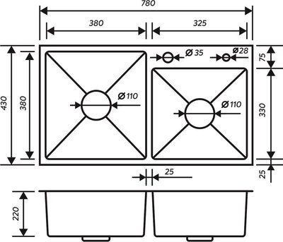 Мойка кухонная РМС MR-7843BL (корзина раздвижная и дозатор врезной)