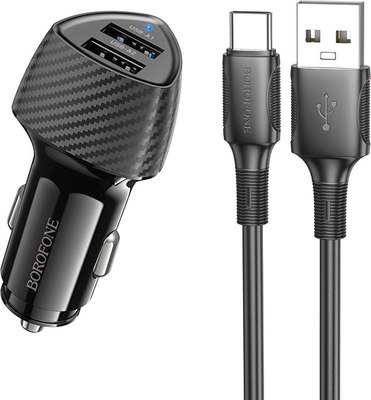 Зарядное устройство автомобильное Borofone BZ31A + кабель Type-C - фото