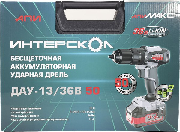 Аккумуляторная дрель-шуруповерт Интерскол DAU-13/36V 50 (850.2.2.70)