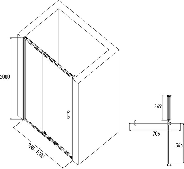 Душевой уголок Alex Baitler 80x200 SG74B80 + стенка AB74B100