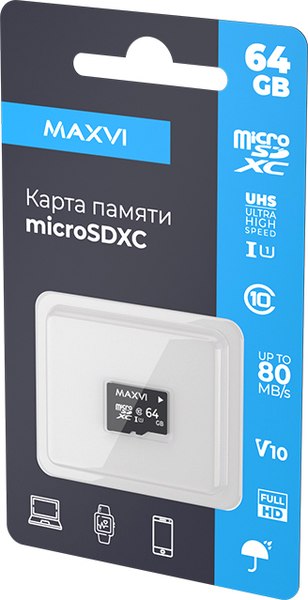 Карта памяти Maxvi MicroSDXC 64GB Class 10 UHS-I (1) - фото