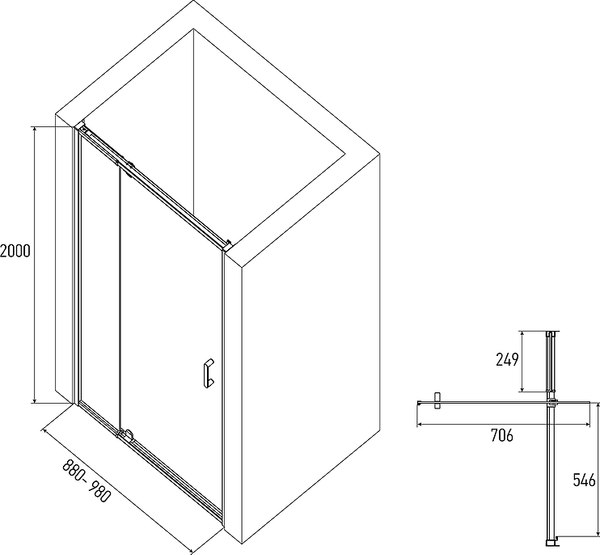 Душевой уголок Alex Baitler 80x200 SG74B80 + стенка AB74B90