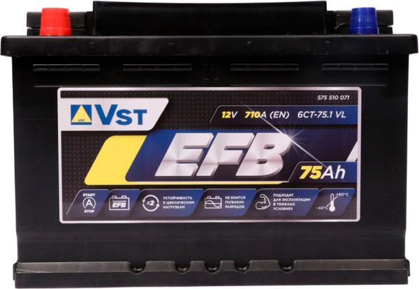 Автомобильный аккумулятор VST 710A L+ / EFB 6СТ-75 - фото