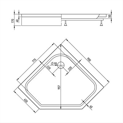 Душевой уголок Erlit ER10109V-С1 + поддон AB9017V-1