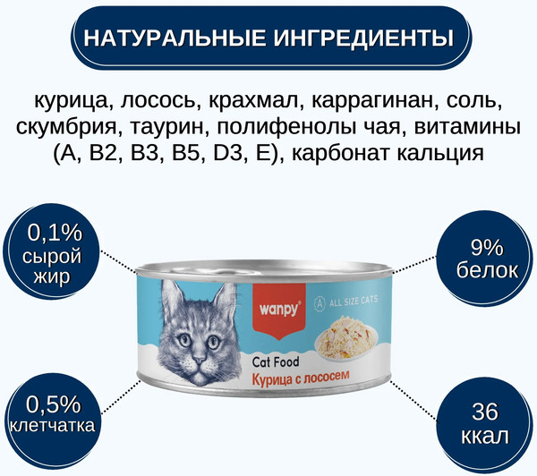 Влажный корм для кошек Wanpy Cat Курица с лососем