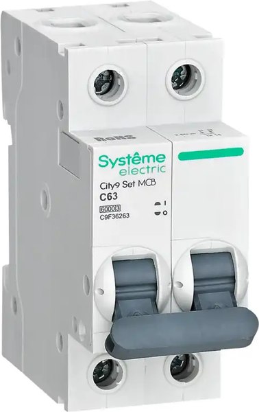 Выключатель автоматический Systeme (Schneider) Electric City9 Set С 63А 2P 6kA 230В / C9F36263 - фото