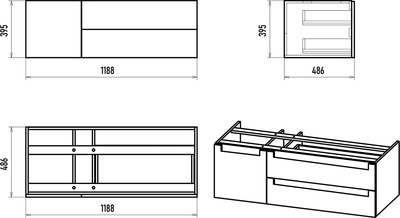 Тумба под умывальник Brevita Cargo 120 / CAR-01120-011П2Я