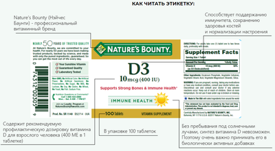Витамин Nature's Bounty D3 400 МЕ