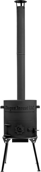 Печь-мангал Chugun Invest Усиленная 2мм (22л, с дымоходом и зольником) - фото