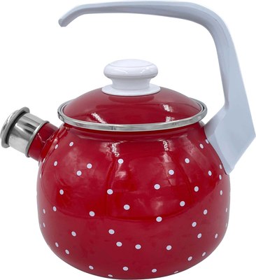Чайник со свистком Лысьвенские эмали White Dots Вишневый 2711АП/8Вш - фото