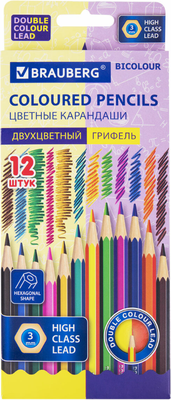 Набор цветных карандашей Brauberg Bicolour / 181855 - фото