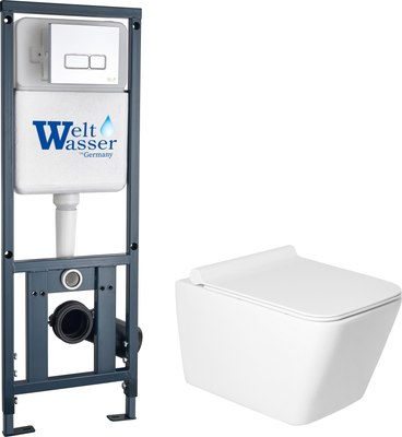 Унитаз подвесной с инсталляцией Saniteco KW-9004W + 410 + 410 SE CR - фото